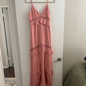 Pink Spaghetti-Strap Tiered Maxi Dress